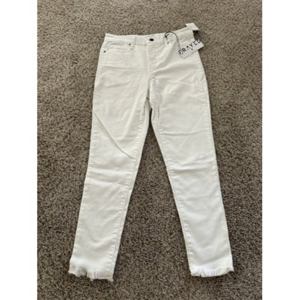 Frayed Denim Women's White High Rise Frayed Hem Skinny Ankle Jeans Pants Size 28